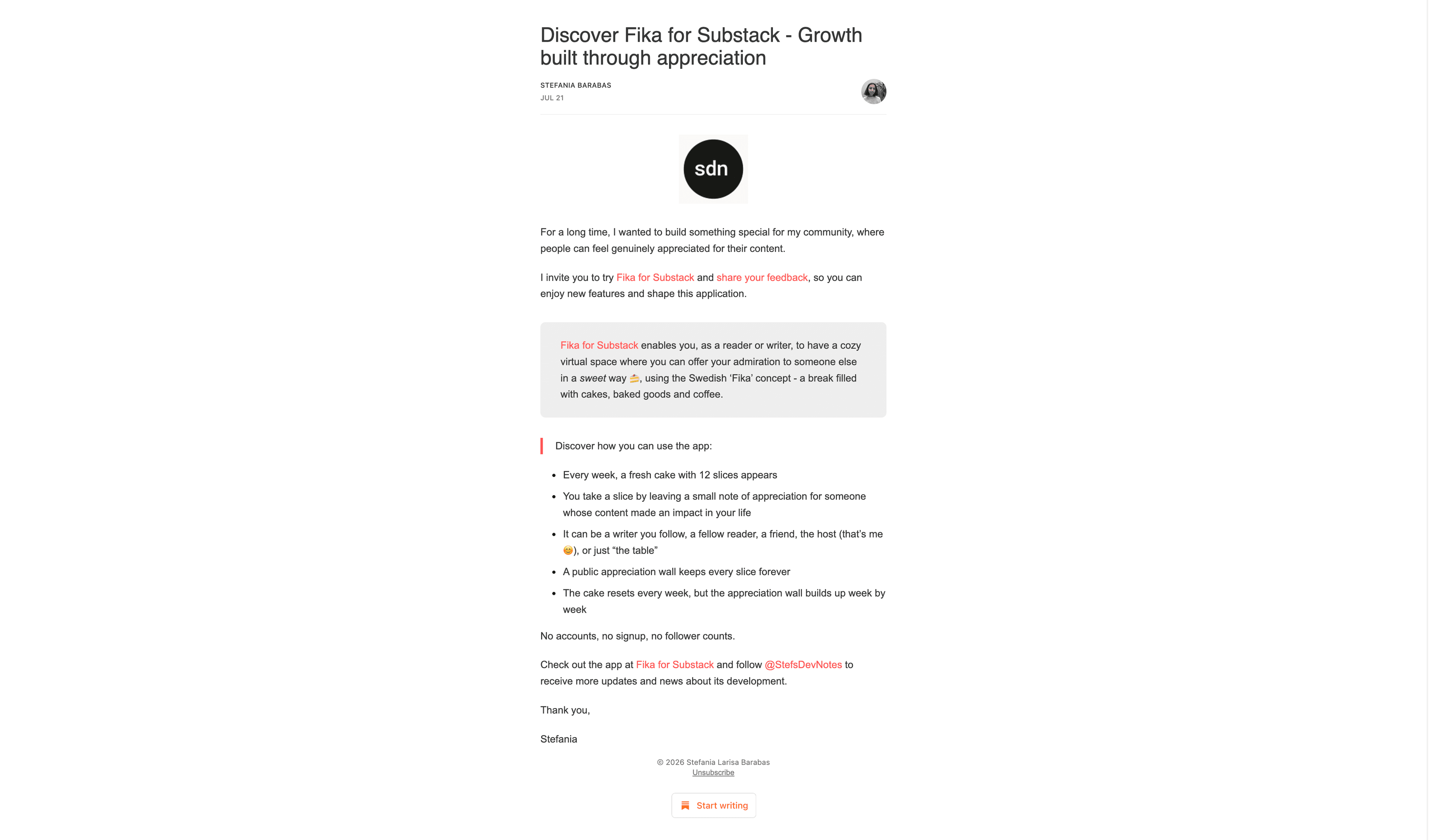 Discover Fika for Substack - Growth built through appreciation