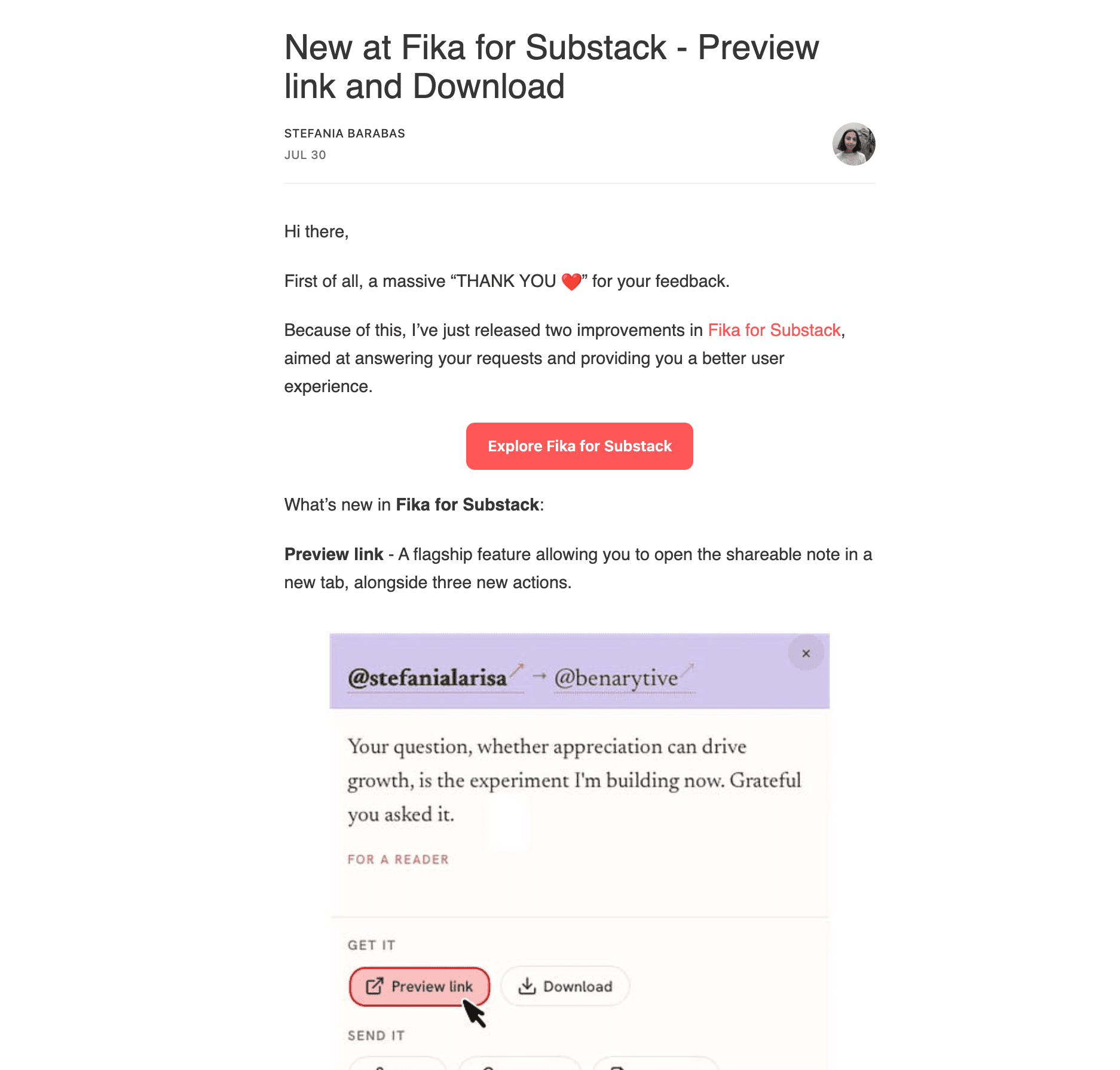New at Fika for Substack - Preview link and Download